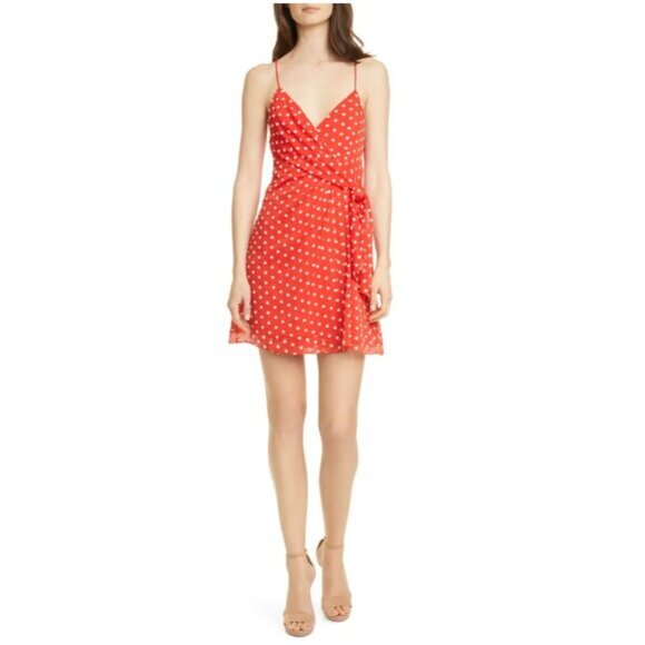Alice + Olivia Katie Tie Wrap Mini Dress Red White Daisy Floral Sz 2 Nwt